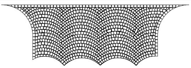Arched-pattern paved road T-junction
